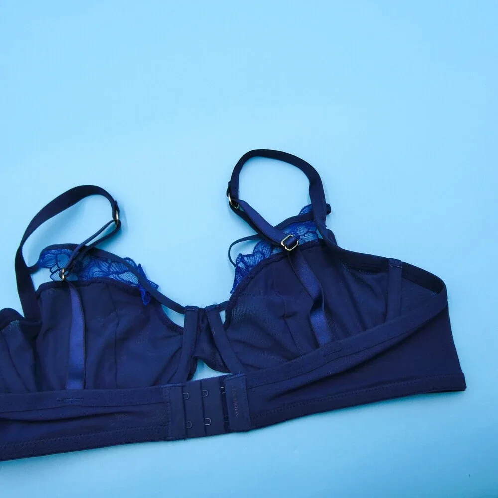 Adore Me 36C Medieval Blue Andy Unlined Demi Bra Lace Trim Underwired‎ Lingerie